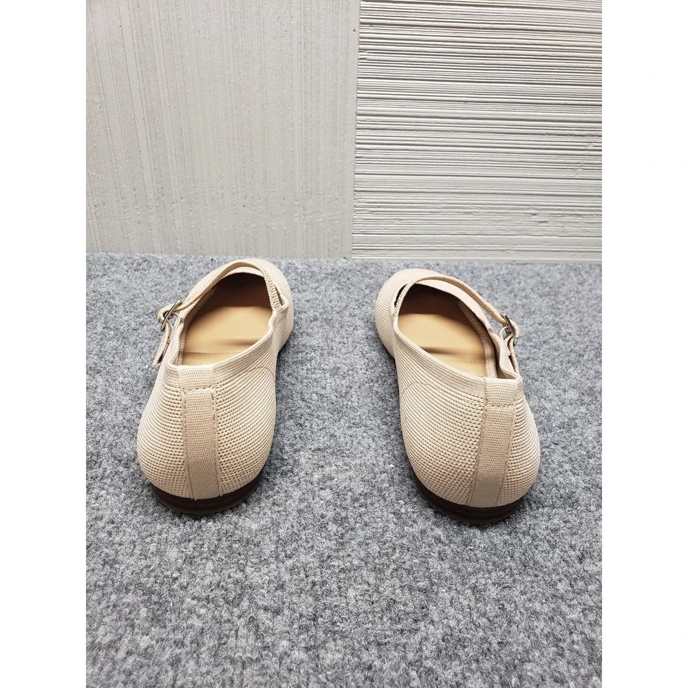Rachel Zoe Women Mary Jane Ballet 10M Beige Adjustable Strap Flat Comfort Shoes